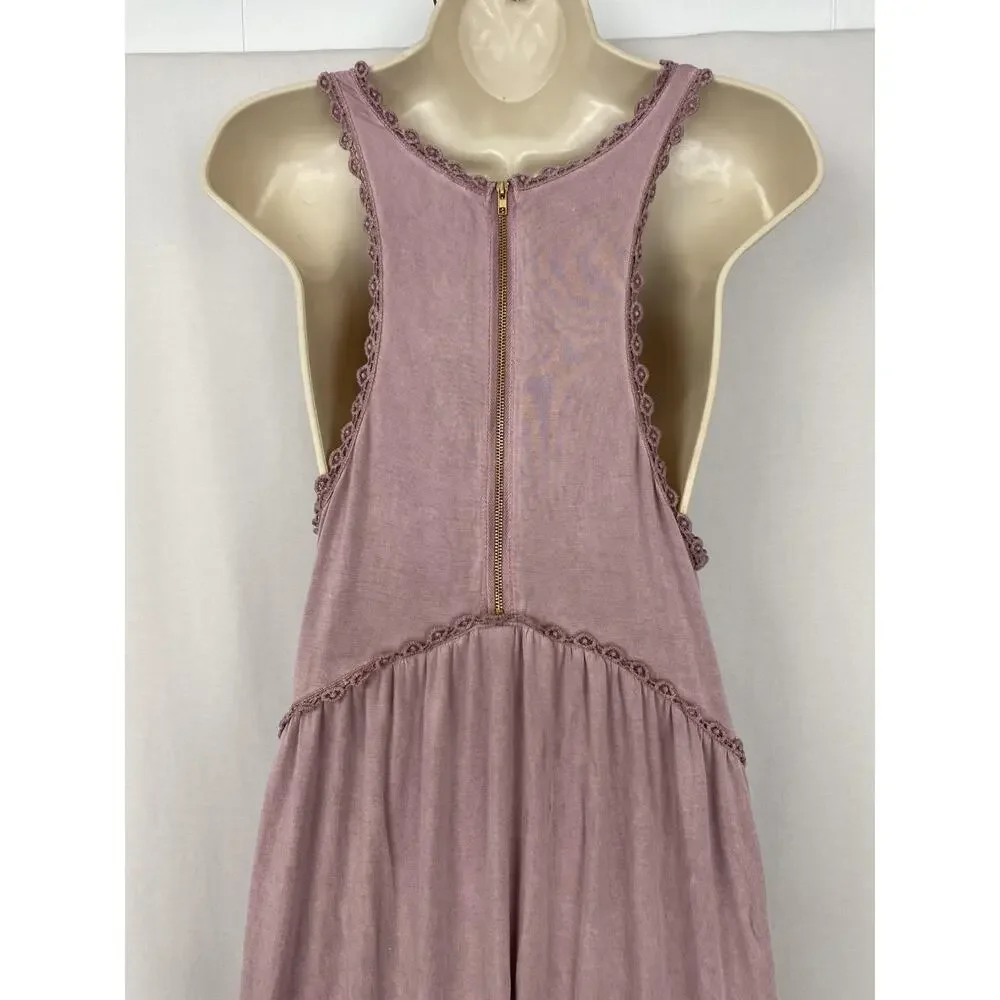 POL Dress Womens Large Dusty Pink Crochet Trim Maxi Boho Flowy Festival Slip Sun - Picture 6 of 13